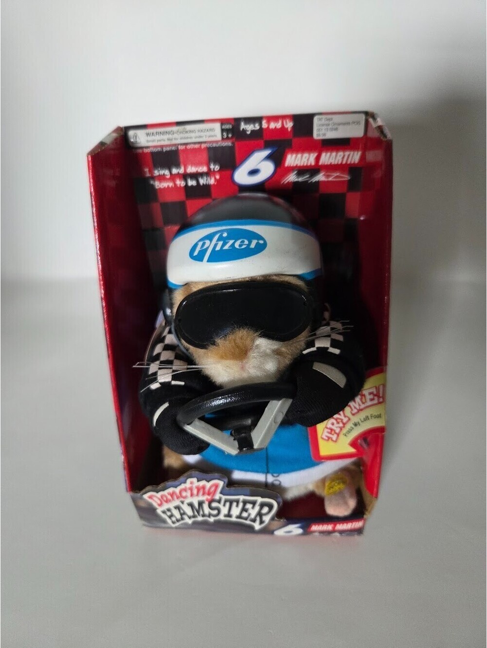 Mark Martin #6 Pfizer Racing Singing Dancing Hamster NASCAR Toy In Package